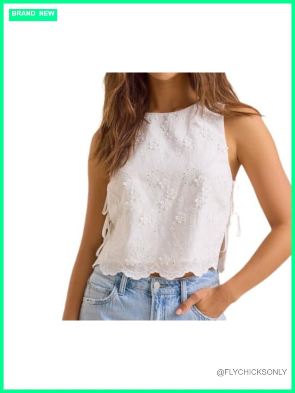 Sleeveless Embroidery Flower Crop Tank Top Side Tie Y2k Summer Cami